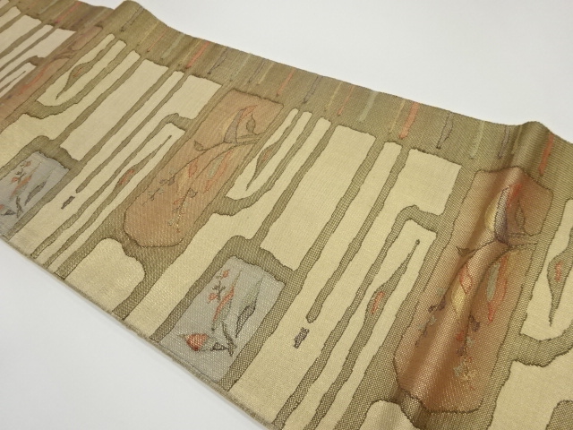 JAPANESE KIMONO / VINTAGE FUKURO OBI / SILK / WOVEN ABSTRACT STRIPE & ABSTRACT